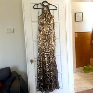 Lulus Captivating You Black and Gold Sequin Mermaid Maxi Dress